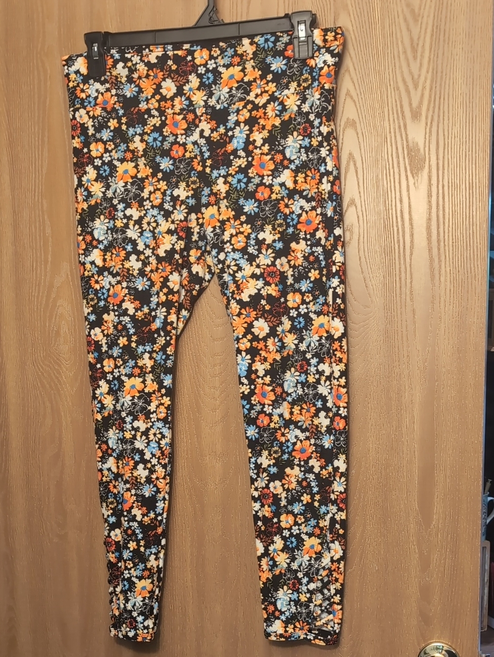No Boundaries Black Floral Leggings with Orange & Blue Flowers
